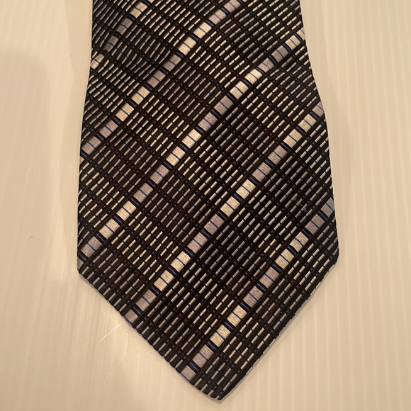 Lanvin vintage very wide 100% silk black and white and blue tie - Picture 7 of 8